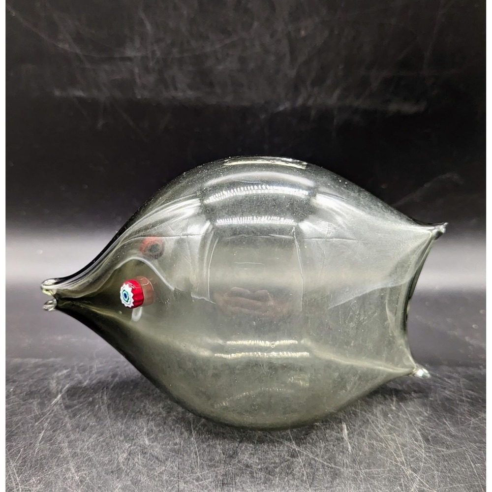 Vintage Smoke Grey Murano Art Glass Whimsical Milifiore Fish Coin Bank 7" As Is